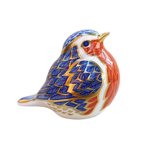 Royal Crown Derby Robin Paperweight | Imari Porcelain Bird Figurine Gold Detail | Vintage Collectible Gift with Minor Wear