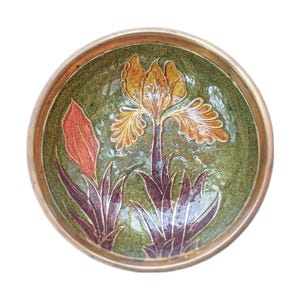 Vintage Enamel Brass Trinket Dish: Floral Botanical Decor