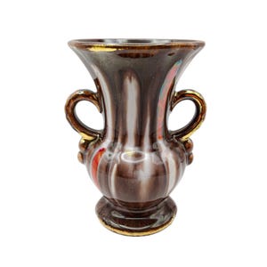 Vintage West German Brown Drip Glaze Vase | Mid-Century Modern Ceramic Pottery | Dual Handle Decorative Vase | Collectible Retro Home Décor