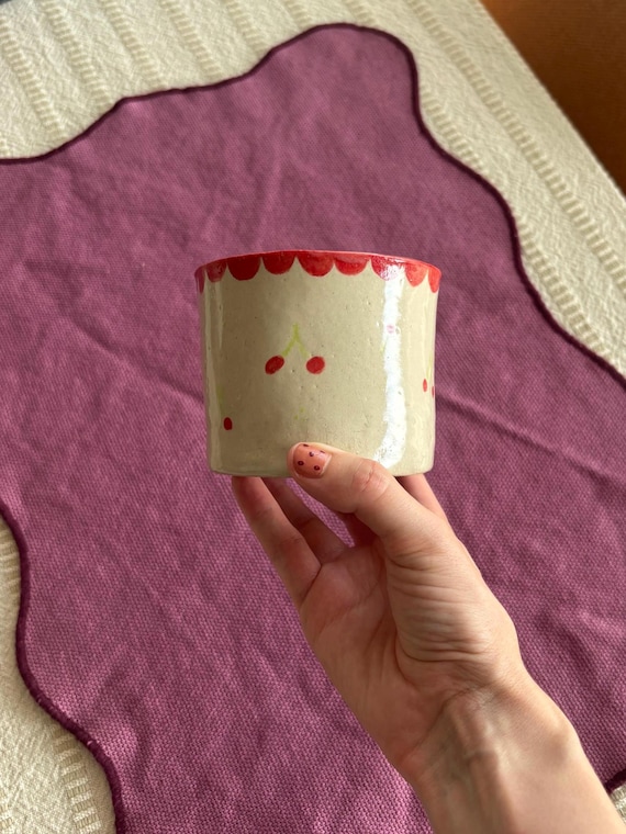 Handmade Ceramic Cherry Mug: Unique Coffee Cup