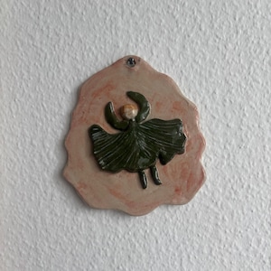 Handpainted Ceramic Wall Hanging: Dancing Girl Children&#39;s Room Decor