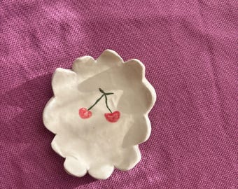 Handmade Ceramic Dessert Plate – Cherry Design Small Food Dish