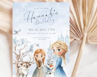 Frozen Kids Birthday Party Invitation, Princess Birthday Invitation Template, Elsa Anna and Olaf, Frozen Birthday Girl, Frozen Welcome Sign