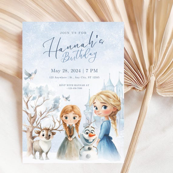 Frozen Kids Birthday Party Invitation, Princess Birthday Invitation Template, Elsa Anna and Olaf, Frozen Birthday Girl, Frozen Welcome Sign