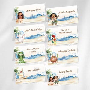 Editable Moana Birthday Food Tent, Moana Food Label Template, Moana Kids Party Decor, Moana Food Card, Moana Maui Hei Hei Pua Table Tent