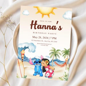 Editable Lilo and Stitch Kids Birthday Party Invitation, Stitch Kids Party Invite Template, Lilo and Stitch Welcome Sign, Cartoon Invitation