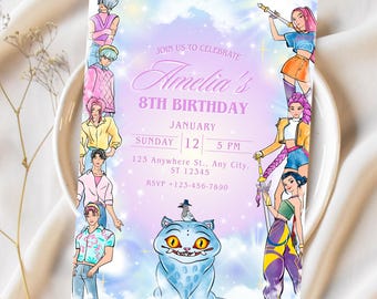 Editable KPop Demon Hunters Birthday Invitation Template, KPop Demon Hunters Kids Birthday Party Decor, Printable Birthday Card for Kids