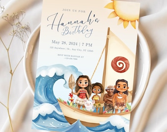 Moana Editable Kids Birthday Party Invitation, Hawaiian Moana Birthday Invitation Template, Moana Welcome Sign, Tropical Ocean Invite