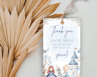 Editable Frozen Party Favor Tag, Frozen Thank You Tag, Frozen Kids Birthday Gift Tag, Elsa Anna Olaf Party Thank You Tag, Frozen Party Decor