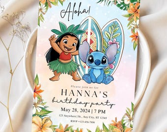Bearbeitbare Stitch Kinder-Geburtstagsfeier-Einladung, Stitch Party einladen Vorlage, Stitch Willkommensschild, Stitch Cartoon einladen, Stitch Party Dekor
