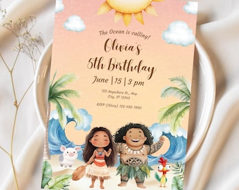 Moana Personalized Kids Birthday Party Invitation, Editable Hawaiian Moana Birthday Invite Template, Moana Welcome Board, Moana Party Decor