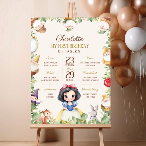 Snow White Birthday Milestone Sign, Editable Snow White Milestone Poster Template, Snow White Birthday Party Decor, 1st Birthday Board