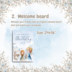 May include: A welcome board with the text "Welcome to my Birthday party" featuring illustrations of animated characters. The board measures 24x36 inches.