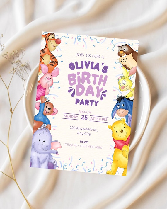 Winnie the Pooh Birthday Party Invitation Template, Winnie the Pooh Personalized Kids Birthday Invitation, Winnie the Pooh Welcome Sign