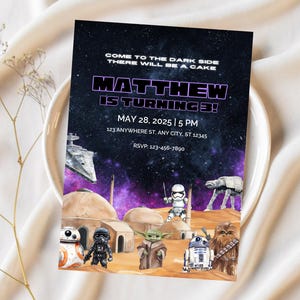 Invitación editable para fiesta de cumpleaños infantil de Star Wars, plantilla digital para invitación a fiesta infantil de Star Wars, cartel de bienvenida de Star Wars, tarjeta de cumpleaños de Star Wars