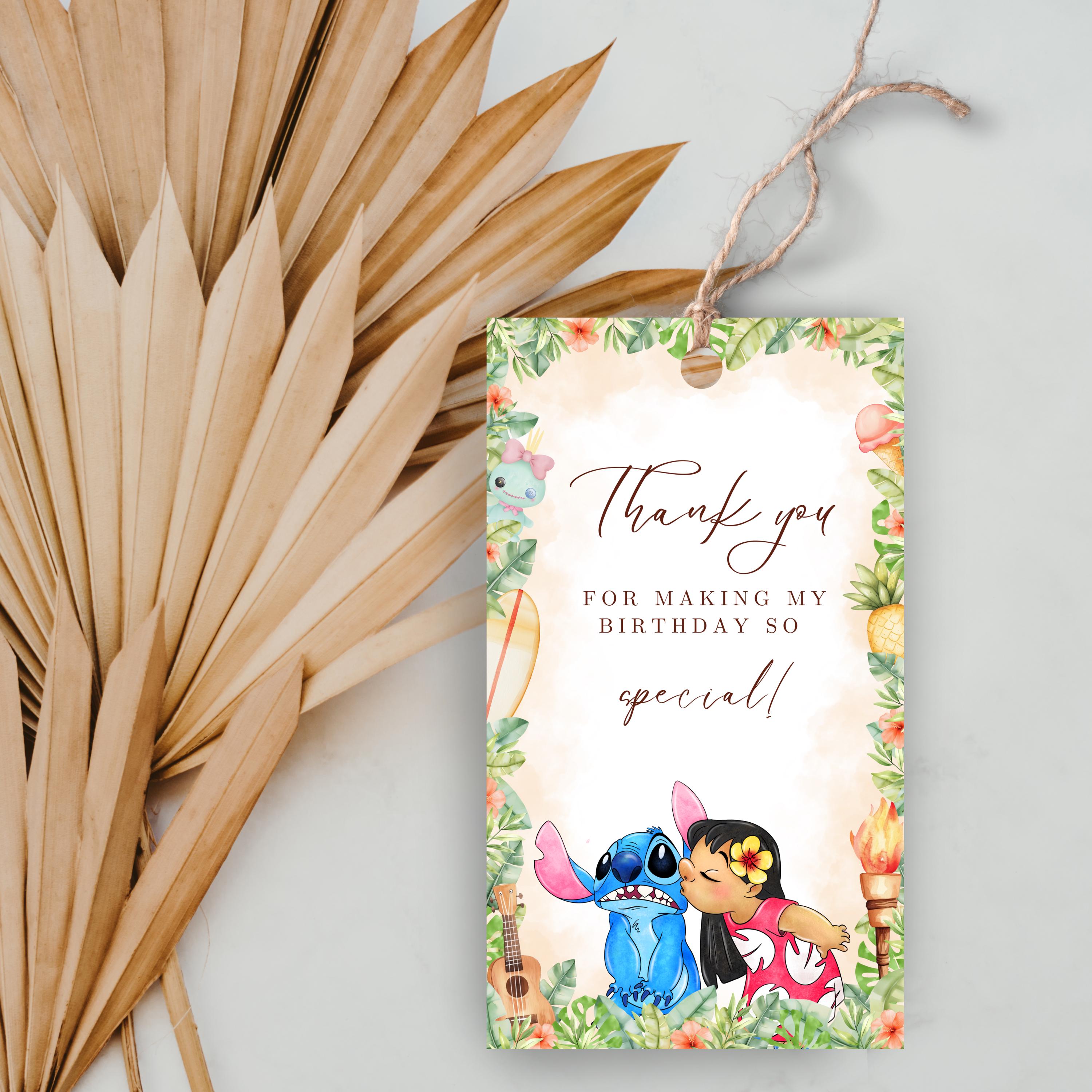 Editable Lilo and Stitch Birthday Party Favor Tag, Stitch Thank You Tag, Stitch Kids Birthday Gift Tag, Stitch Treat Tag, Stitch Party Decor
