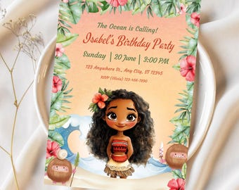 Moana Personalized Kids Birthday Party Invitation, Hawaiian Moana Editable Birthday Invitation Template, Moana Welcome Board