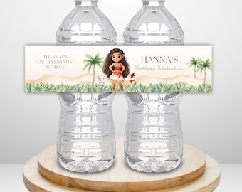 Editable Hawaiian Moana Birthday Party Water Bottle Label Template, Moana Water Bottle Wrapper, Moana Party Favors, Moana Party Decor