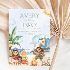 Invitación de cumpleaños personalizada para niños de Moana, plantilla de invitación de cumpleaños editable de Moana hawaiana, letrero de bienvenida de Moana