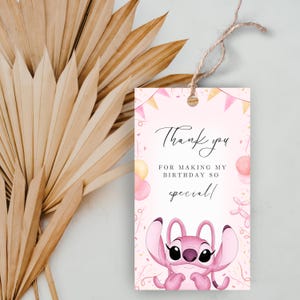 Editable Stitch and Angel Birthday Party Favor Tag, Angel Thank You Tag, Angel Kids Birthday Gift Tag, Angel Treat Tag, Stitch Party Decor