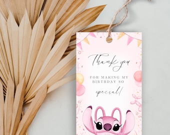 Editable Stitch and Angel Birthday Party Favor Tag, Angel Thank You Tag, Angel Kids Birthday Gift Tag, Angel Treat Tag, Stitch Party Decor