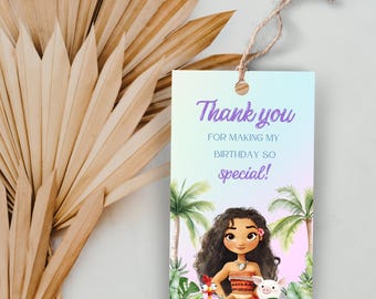 Editable Moana Party Favor Tag, Moana Thank You Tag, Moana Kids Birthday Gift Tag, Moana Birthday Party Thank You Tag, Moana Party Decor