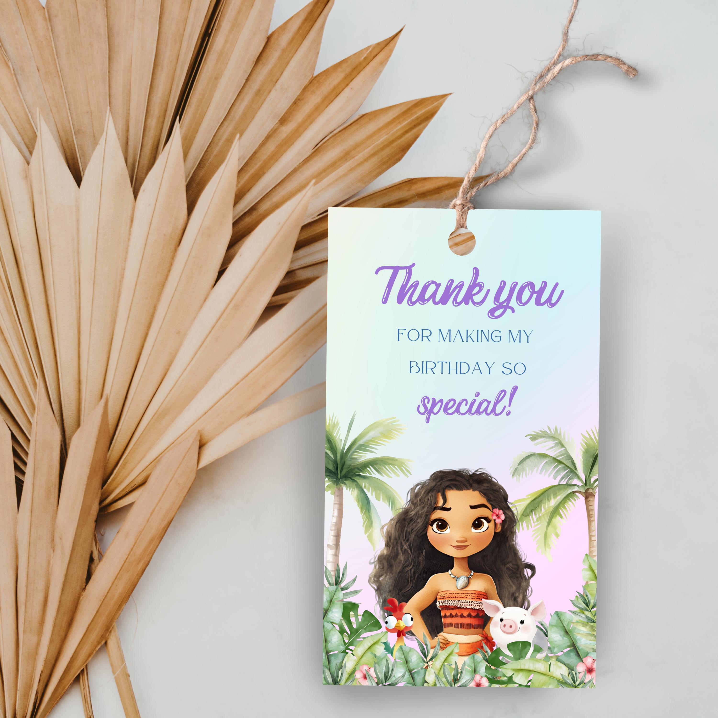 Bearbeitbarer Moana Party Favor Tag, Moana Dankeschön Tag, Moana Kindergeburtstag Geschenkanhänger, Moana Geburtstagsfeier Dankeschön Tag, Moana Party Dekor