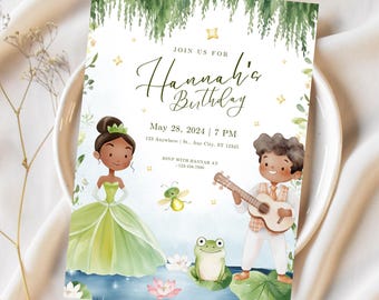 Tiana Kids Birthday Party Invitation, Princess and the Frog Birthday Invitation Template, Princess Tiana Birthday Girl, Tiana Welcome Sign