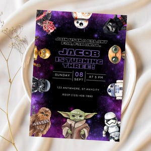 Invitación editable para fiesta de cumpleaños infantil de Star Wars, plantilla digital para invitación a fiesta infantil de Star Wars, cartel de bienvenida de Star Wars, tarjeta de cumpleaños de Star Wars