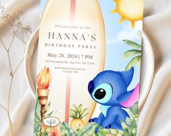Editable Stitch Kids Birthday Party Invitation, Stitch Kids Party Invite Template, Stitch Welcome Sign, Stitch Cartoon Birthday Invitation