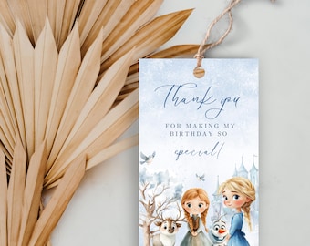 Editable Frozen Party Favor Tag, Frozen Thank You Tag, Frozen Kids Birthday Gift Tag, Elsa Anna Olaf Party Thank You Tag, Frozen Party Decor