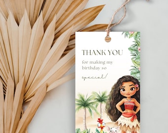 Bearbeitbarer Moana Party Favor Tag, Moana Dankeschön Tag, Moana Kindergeburtstag Geschenkanhänger, Moana Hei Hei Geburtstag Dankeschön Tag, Moana Party Dekor