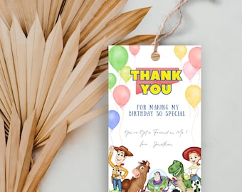 Bearbeitbarer Toy Story Party Favor Tag, Toy Story Dankeschön-Tag, Toy Story Kinder Geburtstagsgeschenkanhänger, zwei Infinity und darüber hinaus Geburtstagsfeierdekoration