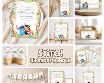Lilo and Stitch Kindergeburtstags-Party Paket-Bundle, Stitch-Einladungsvorlage, Stitch-Party-Dekor, Stitch-Gastgeschenke, Stitch-Aktivitätenseiten