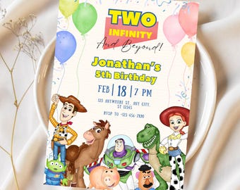 Toy Story Kids Birthday Party Invitation Template, Two Infinity and Beyond Personalized Birthday Party Invitation, Toy Story Welcome Sign