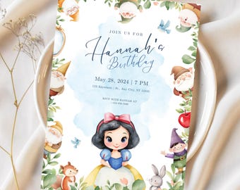 Snow White Kids Birthday Party Invitation Template, Snow White Personalized Birthday Party Invitation, Princess Party