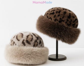 Rainbow Leopard Cheetah Print Faux Fur Plush Cozy Statement Winter Bucket Hat Rainbow Leopard Faux Fur Bucket Hat With Ears Fuzzy Plush  main image 2