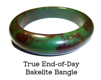 Vintage End of Day Bakelite Bangle, Green Brown Yellow, 1940s