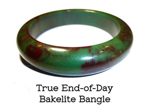 Vintage End of Day Bakelite Bangle, Green Brown Yellow 