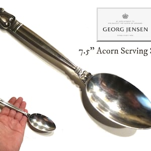 Vintage Georg Jensen Acorn Serving Spoon. 7.5&quot; Long. Sterling Silver Made in Denmark. Post 1945 Makers Mark. 61 Grams.