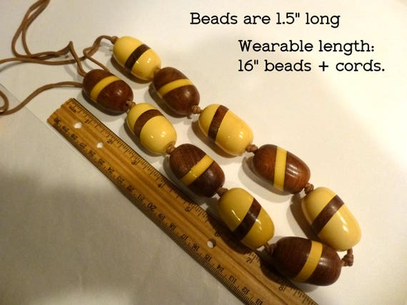 Huge Bakelite & Wood Bead Necklace. 1.5" Long Bea… - image 5