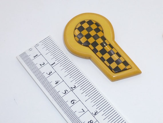 Rare Bakelite Dress Clip. Inlaid Checkerboard Des… - image 3