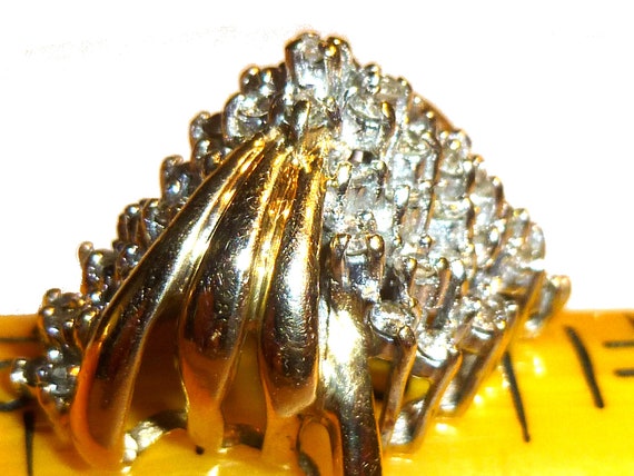 Vintage Cocktail Ring. 14k Gold + 55 Diamonds. XL… - image 3