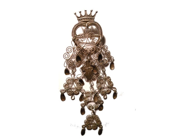 830 Silver Sølje shops Norwegian Wedding Crown Cross Pin. 1950s. Once thought to be Protection from Evil for Babies & Brides.