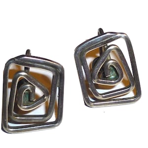 Early Ed Levin Modernist Earrings. SCREW ON Backs. Signed LEVIN and Sterling. Circa 1960s Wearable Sculpture