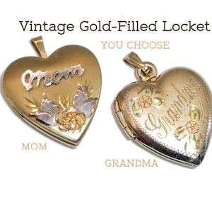 You CHOOSE. Vintage Heart Shaped Double Locket. MOM or GRANDMA. Gold Filled Pendant. No Chain Included.