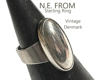 N.E. From Sterling Silver Ring, Vintage Danish Modernist Size 6.25