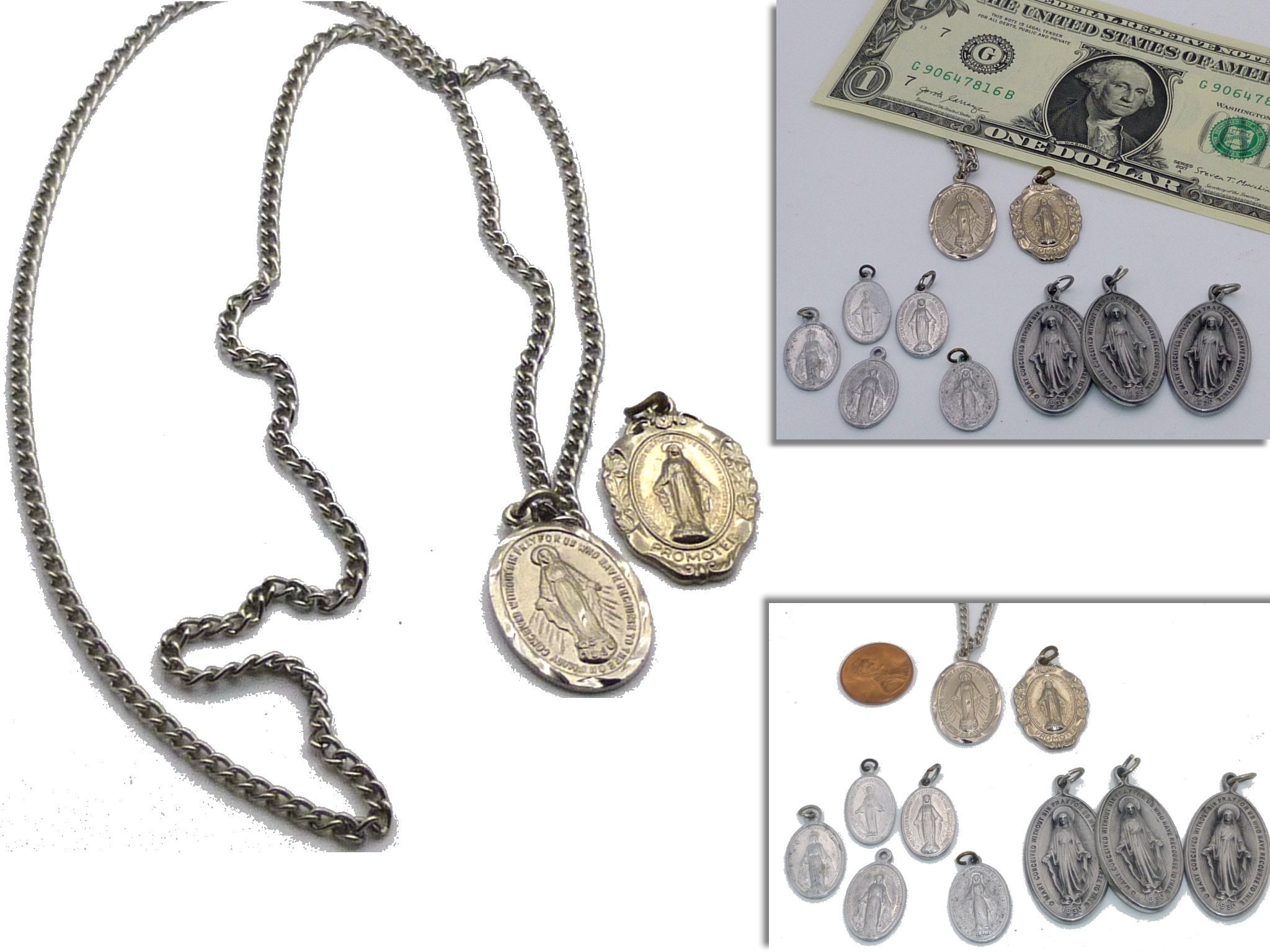 TEN Vintage Miraculous Medals. Catholic Meditation. Aluminum 