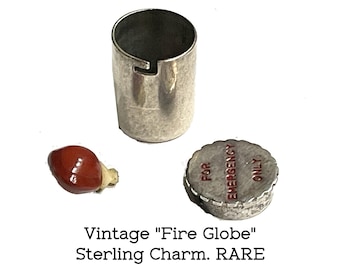 1940s EMERGENCY Charm with Fire Globe Inside. Rare Sterling Charm.