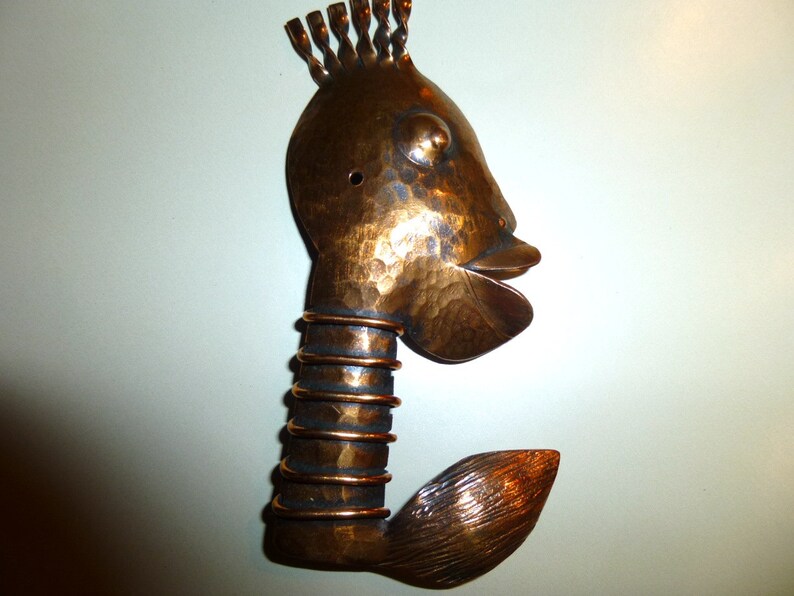 Vintage Pedro Pujol Handmade Copper Ubangi Tribal Modernist Pendant or Brooch. Needs Repair. As Found. image 5